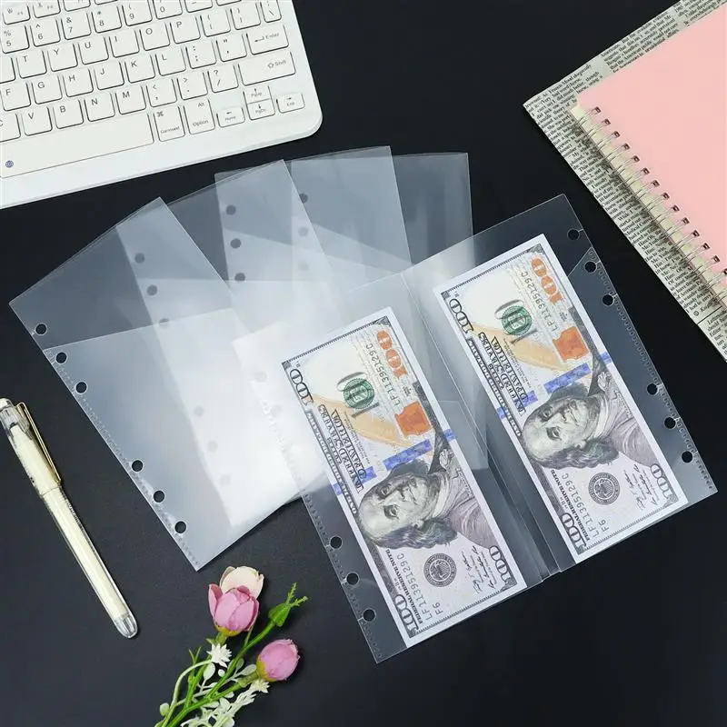 

5PCS A6 A7 Cash Envelopes Binder Budget Envelope System Wallet Loose Leaf 6 Hole Punched Frosted PP Budgeting Pockets Organizer