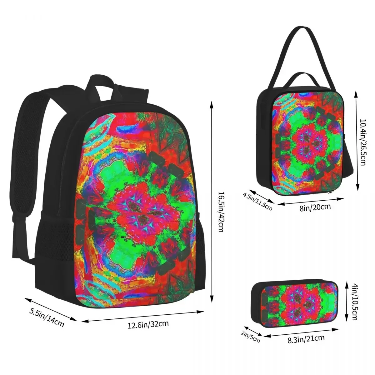 Kaleidoscope Backpacks Boys Girls Bookbag Children School Bags Cartoon Kids Rucksack Lunch Bag Pen Bag Three-Piece Set