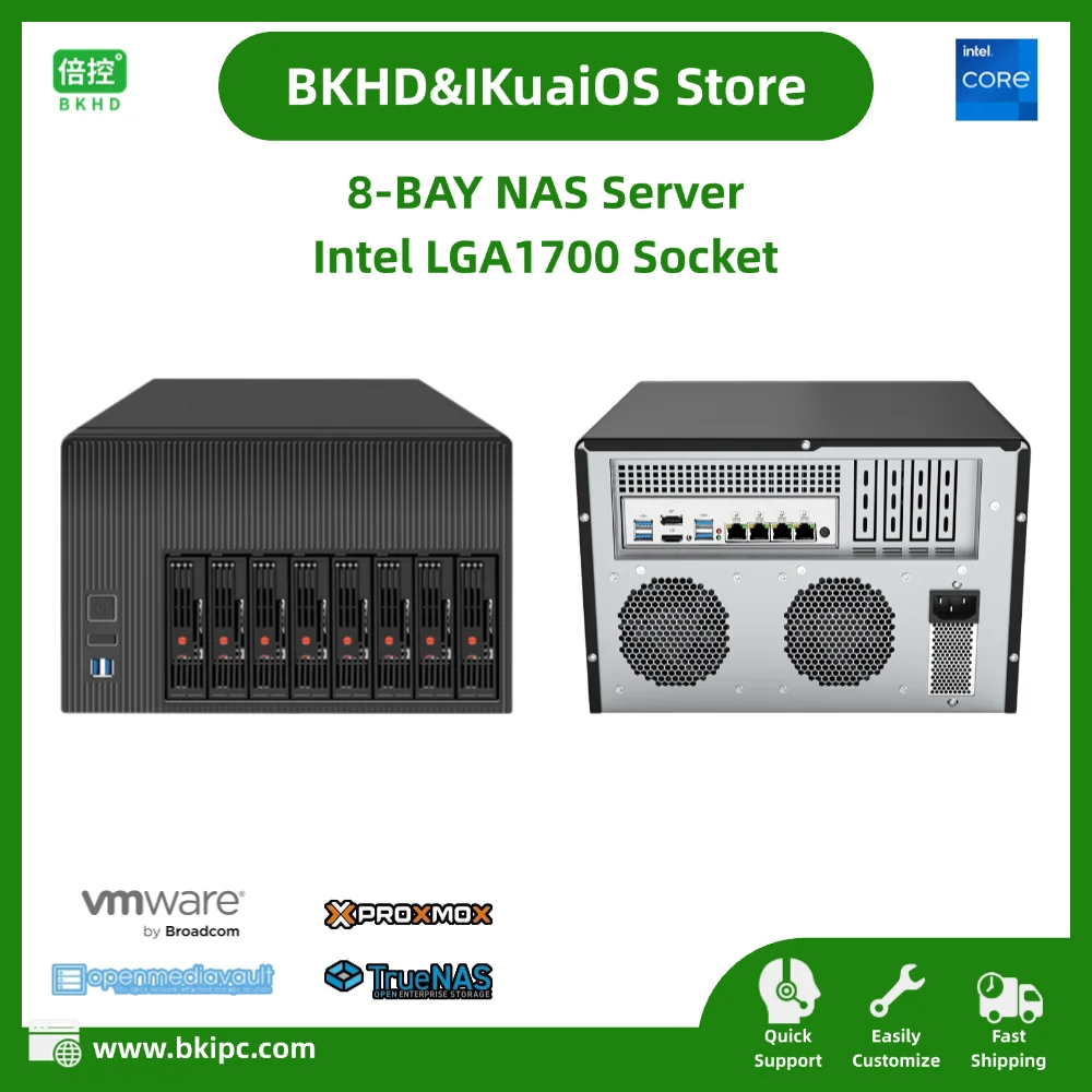 IKuaiOS-Serveur NAS 8 baies, processeur Intel LIncome 1700, 4x2,5 GbE, compatible TrueNAS Unraid, ESXi PVE Docker, prend en charge RAID vPro, Q670 MB