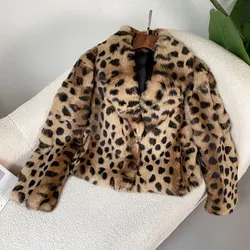 OFTBUY 2024 Turn-down Collar Outerwear Streetwear Real Natural Rabbit Fur Coat leopard Winter Jacket Women Thick Warm Elegant
