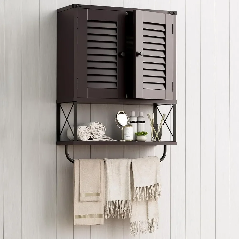 

Bathroom Medicine Wall Cabinet - Bathroom Hanging with Louver Doors, Medicine Cabinet Organizer Wall Mounted, Brown