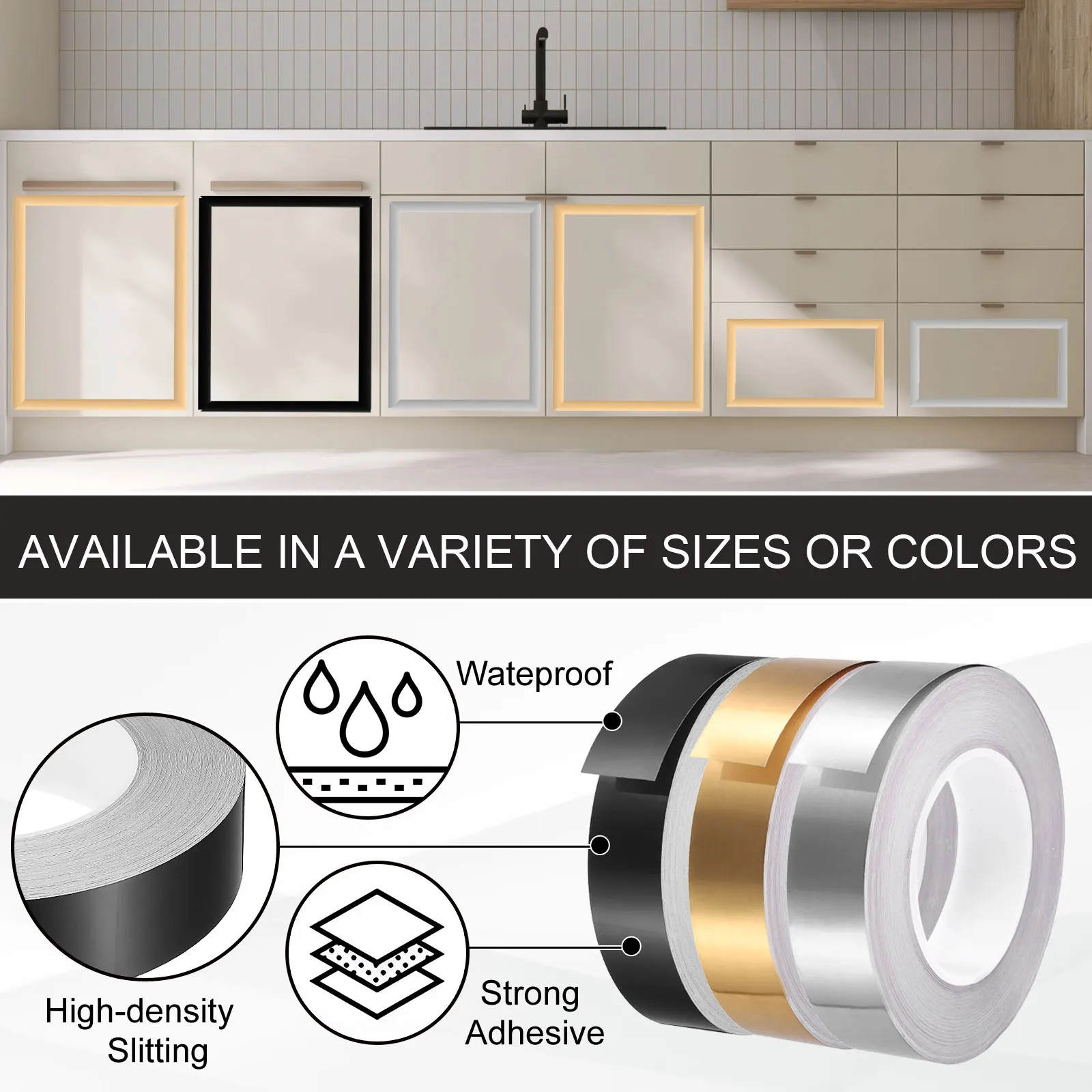 1/2Pc 50M Metalized Polyester Film Tape Waterproof Self-Adhesive Gap Foil Decor Tape Ceramic Beautiful Seam Stickers for Cabinet