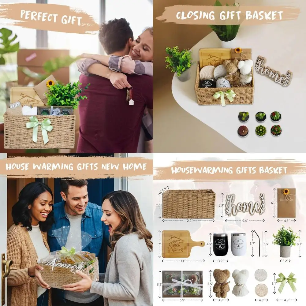 

Elegant 18-Piece Housewarming Gift Set: Faux Plants, Scented Candles, Bamboo Cutting Board for New Homeowners