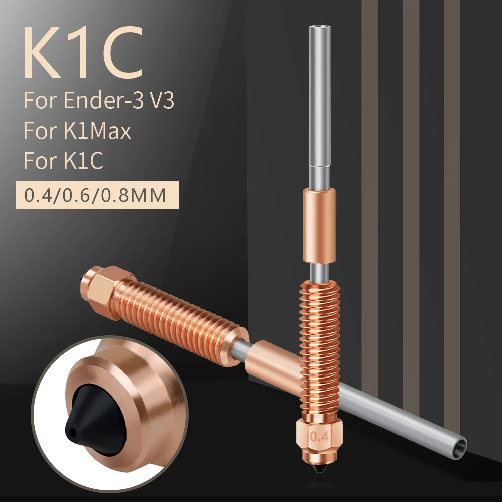 

High Flow Printing Upgraded 0.4 0.6 0.8mm nozzles K1C All-in-one Nozzle Bimetal Copper Titanium Nozzles for Ender 3 V3 K1 Max