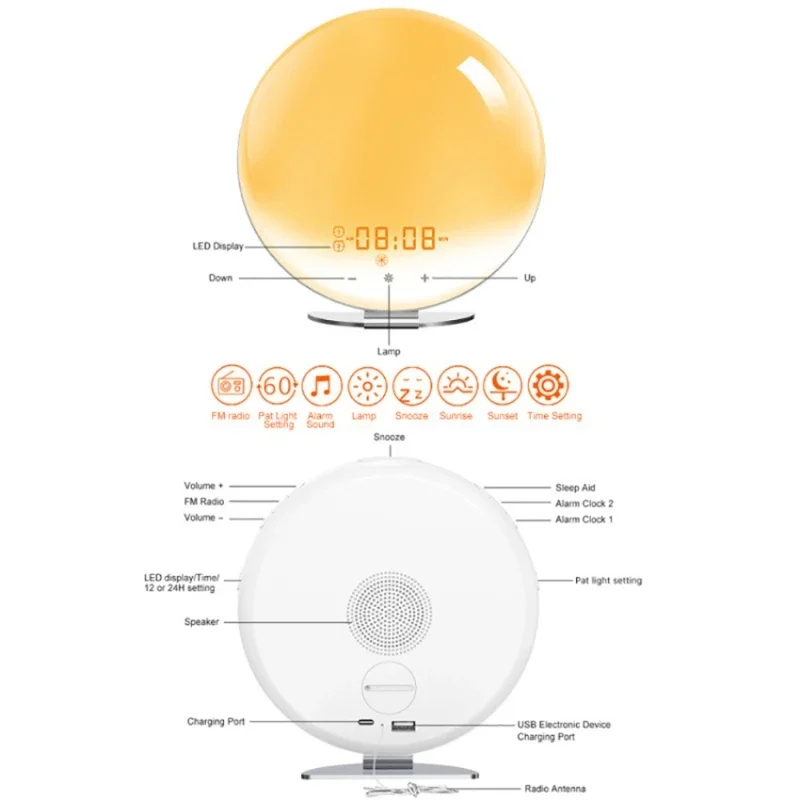 スマートsunriseサンセットデジタル2アラーム時計ウェイクアップライト電子テーブル時計スマートライフfmラジオデジタルナイトライト時計