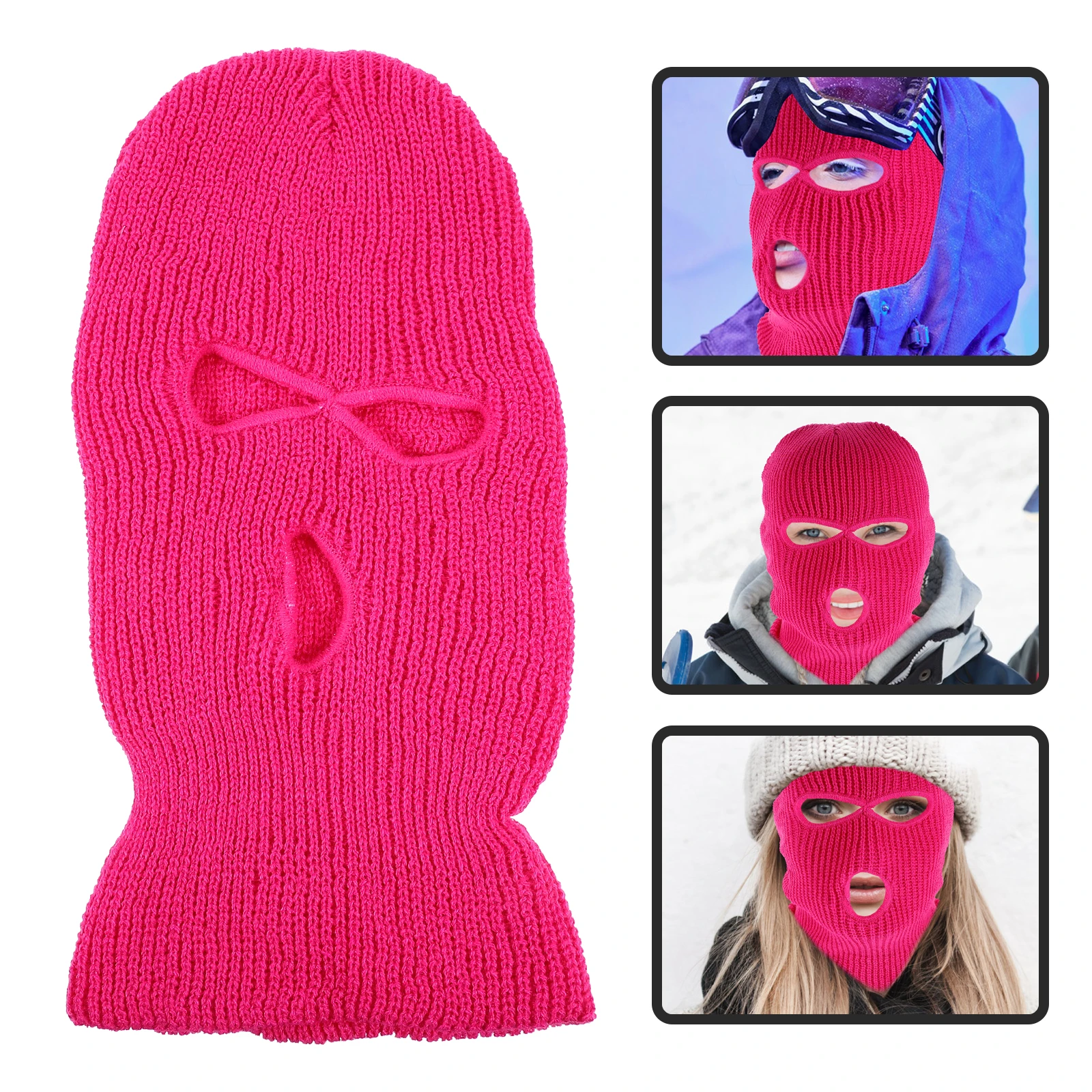 

Warm Ski Mask 3 Hole Knitted Face Cover for Men Women Cycling Riding Breathing Design Thermal Beanie