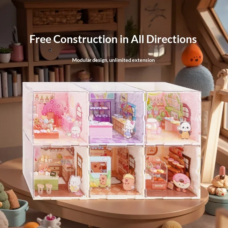 Maison de scène DIY 2 en 1, blocs de construction en peluche, modèle de puzzle à assembler, jouet éducatif modulaire à combinaison libre, coffret cadeau pour enfants