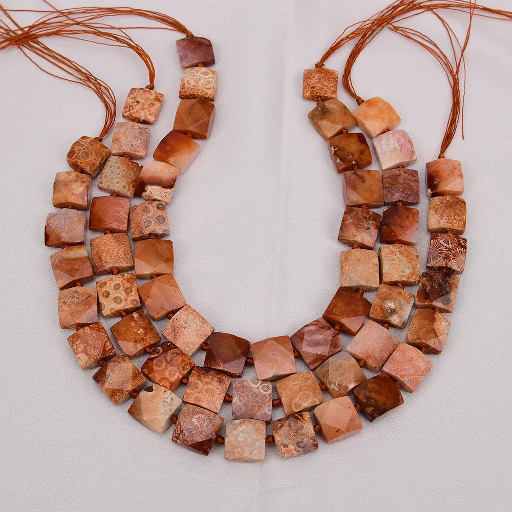 Natural Chrysanthemum Stone Coral Jade Square Beads Gemstone Loose Beads For Necklace Jewelry Making DIY