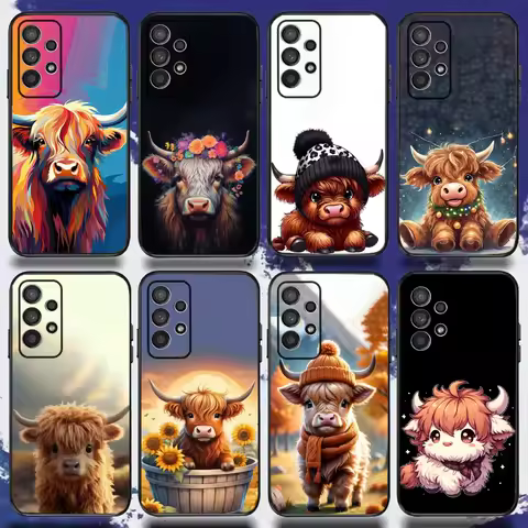 Cute Highland Cow Phone Case For Samsung S24,S21,S22,S23,S30,Ultra,S20,Plus,Fe,Lite,Note,10,9,5G Black Soft Cover