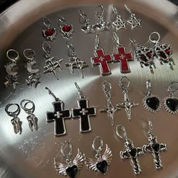 Gothic Vintage Y2K Punk Moonlight Stone Bowknot Moon Heart Wings Cross Pendant Earrings Egirl Grunge EMO Scene 2000s Accessories