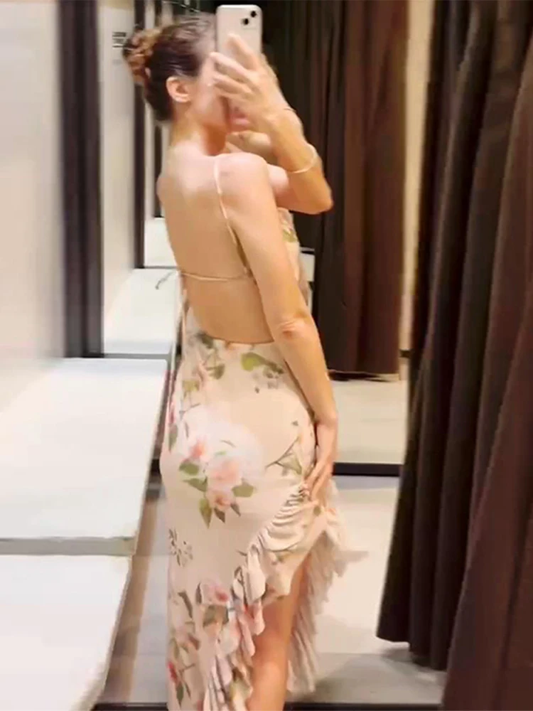 Flor impressa feminino estilingue vestidos longos casual rendas até sem costas hip pacote feminino onda-borda em camadas vestido de férias senhora roupões