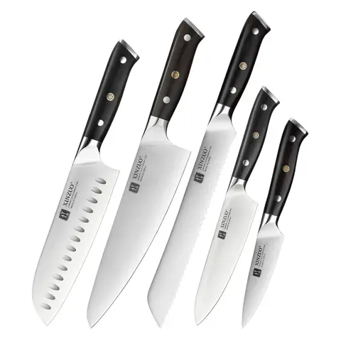 Bilashmart XINZUO 1-5PCS Stainless Steel Knives Set GERMANY 1.4116 Steel Chef Bread Utility Santoku Petty Knives Cooking Tools Ebony Handle