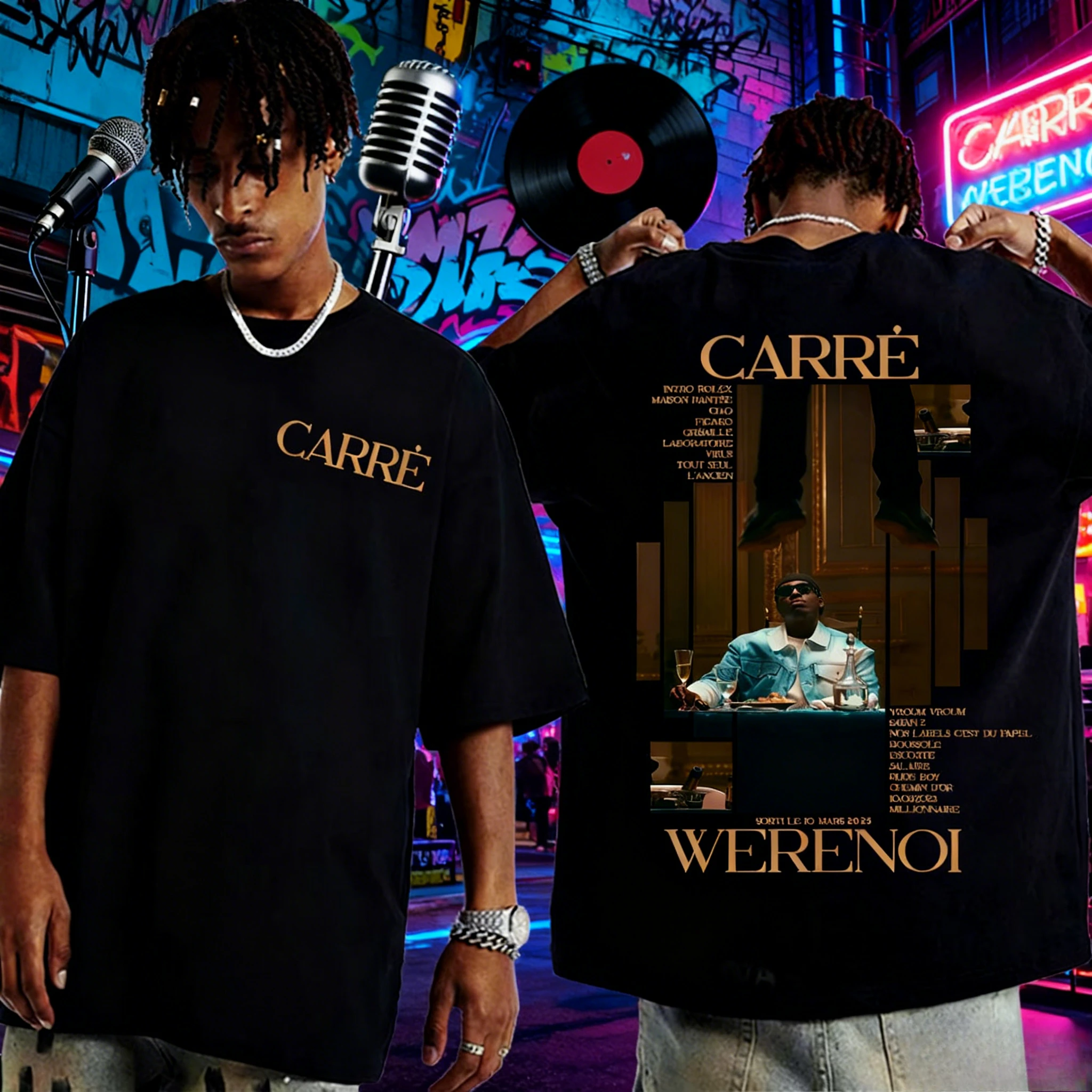

2025-26 Hot-selling Rapper WeRenoi Carré Album 2025 Cover T-shirt, Hip Hop Men's and Women's Fashion Pop Music Cotton Top