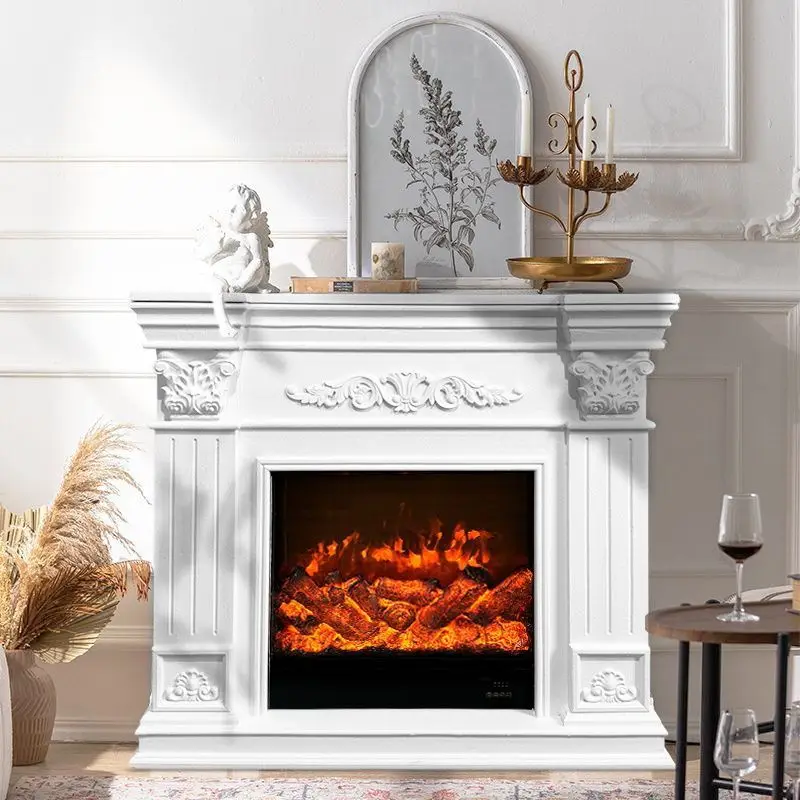 French fireplace photography decorative cabinet American retro fireplace simulation flame carved fireplace frame B & B wall livi