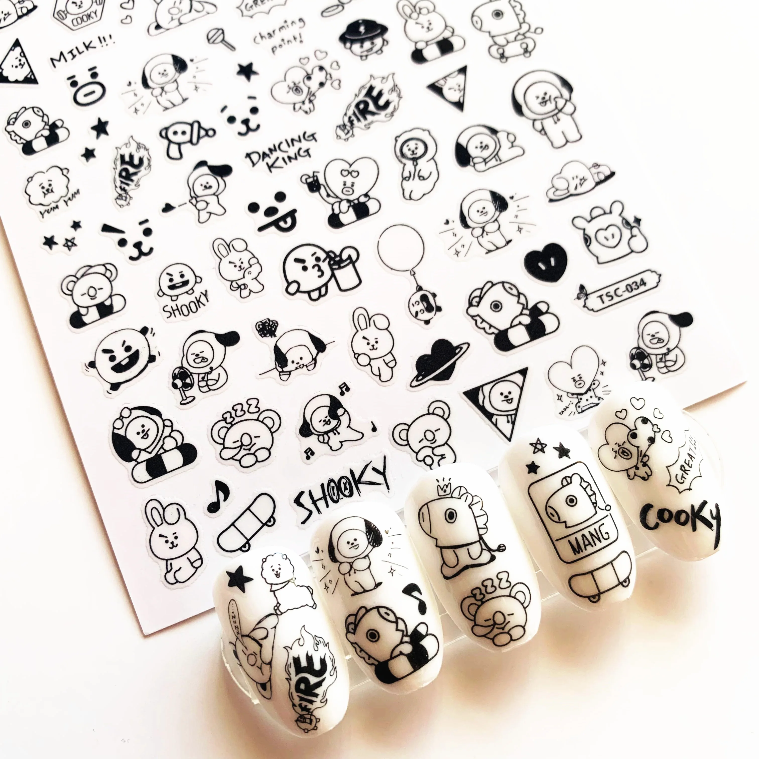 Newest TSC-034 Cartoon  TSC series fashion english alphabet 3d nail art stickers decal template diy nail tool decoration