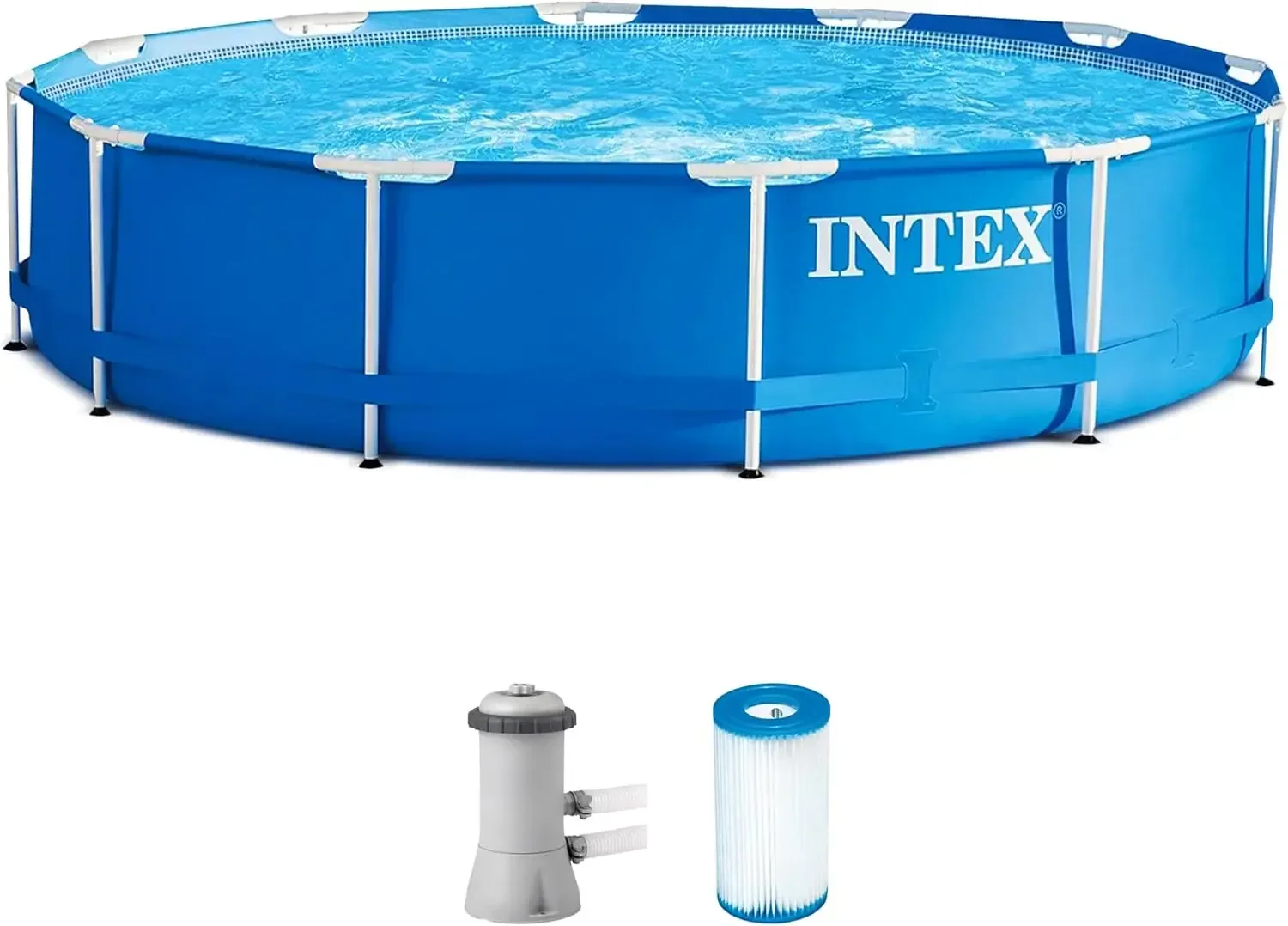 Piscina Elevada con Estructura Metálica: 12 pies x 30 pulgadas – Incluye Bomba de Filtro de Cartucho de 530 GPH – Material Resistente a Pinchazos