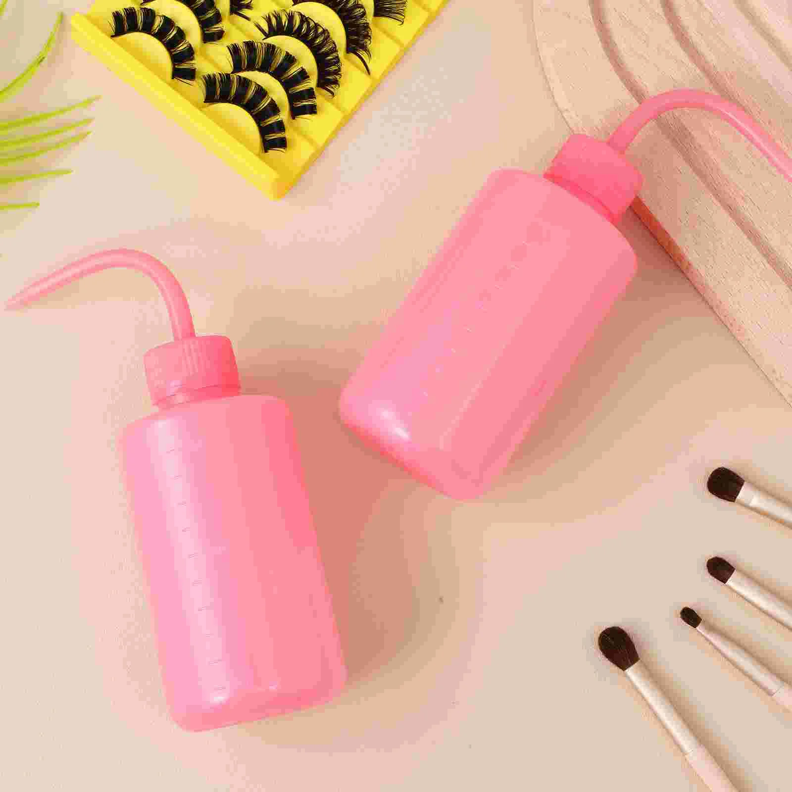 2 Pcs Eyelash Cleaning Elbow Bottle 250ml Pink Eyelashes Squeeze Washing Bottles Water Plastic for Liquids