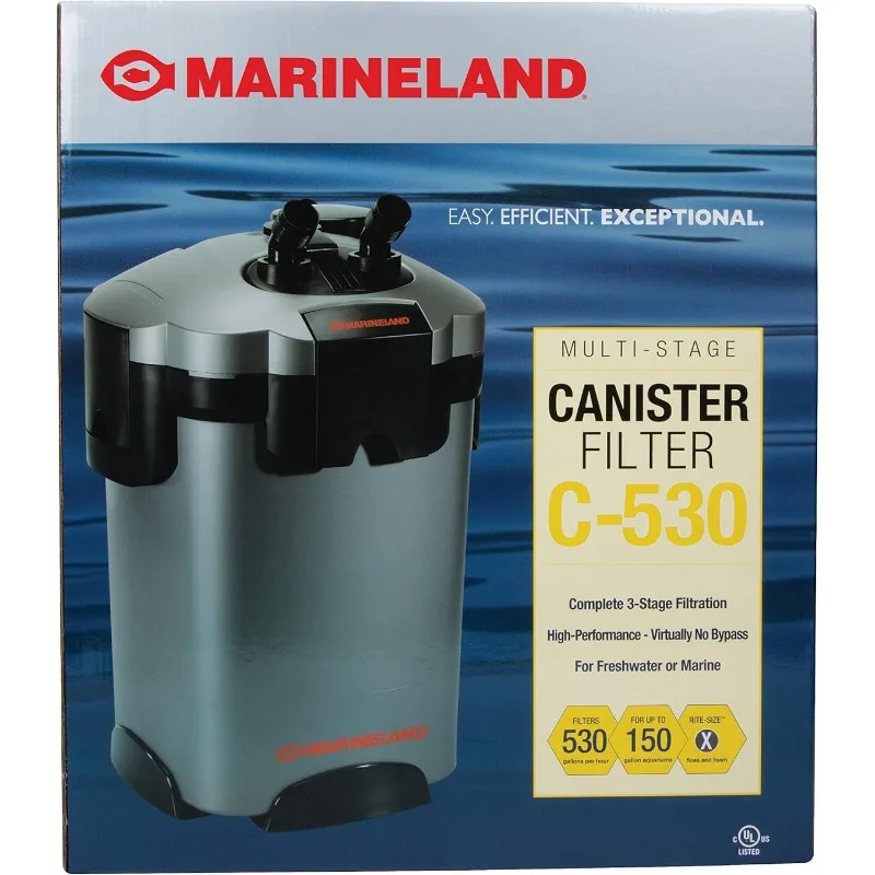 Multi-Stage C-530 Canister Filter for Aquariums, Easy Maintenance, 100 to 150-Gallon/530 GPH (PCML530)