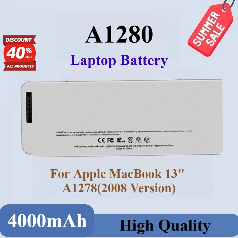

Новый аккумулятор для ноутбука A1280 10,8 В 4000 мАч для Apple MacBook 13 "13,3" A1278 (версия 2008) MB466LL MB771LL MB467LL/X MC516ZP