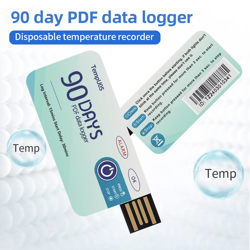 TempU05 Temperature Data Logger 60 90 Days USB Temperature Recorder PDF Report Thermometer for Warehouse Storage Cold-Chain