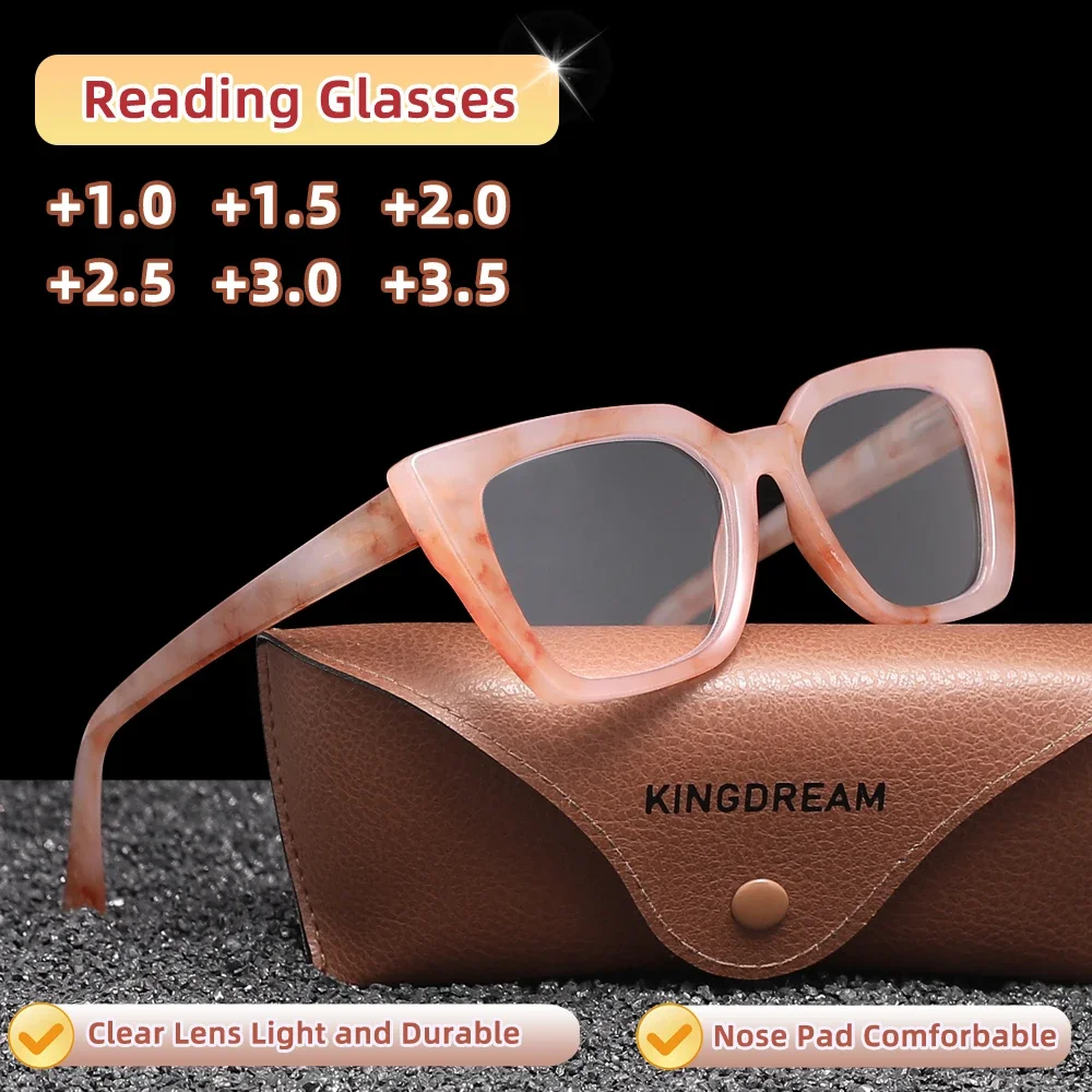 KINGDREAM Damen-Lesebrille mit großem Rahmen, Blaulichtfilter, Presbyopie-Brille, Lesehilfe 1.0 1.5 2.0 2.5 3.0 3.5