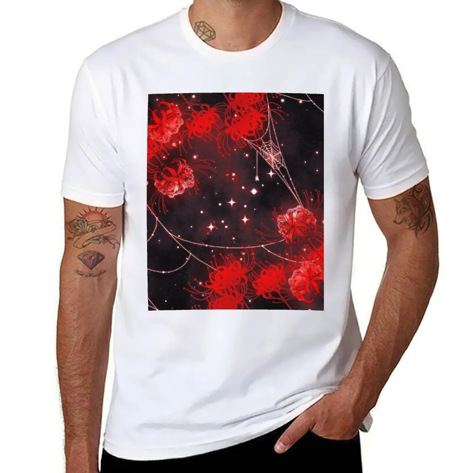 

Galaxy Red Spider Lilies and Webs T-Shirt cotton t shirts high quality cotton t shirts man 100% T-Shirt