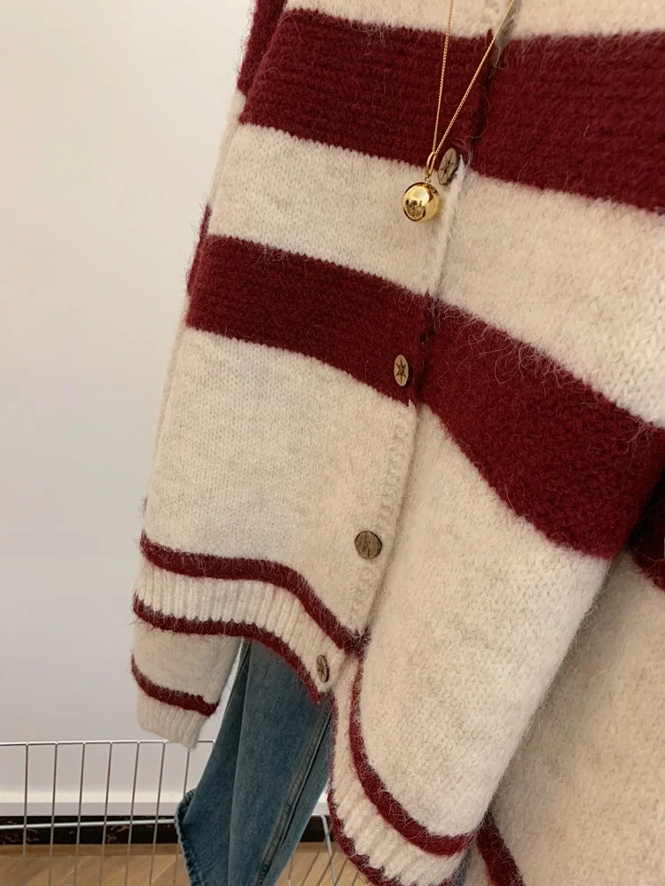 Koreaanse retro gestreept gebreid vest dames herfst winter verdikte kraag bovenkleding trui veelzijdig faionable