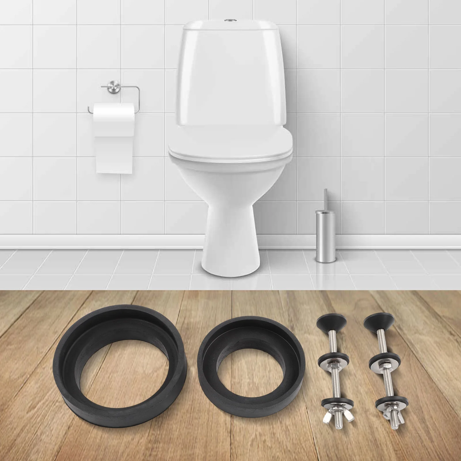 Stainless Steel Toilet Seat Mounting Hardware Set Including Tank Screws and Compression Seals for Reliable Fit