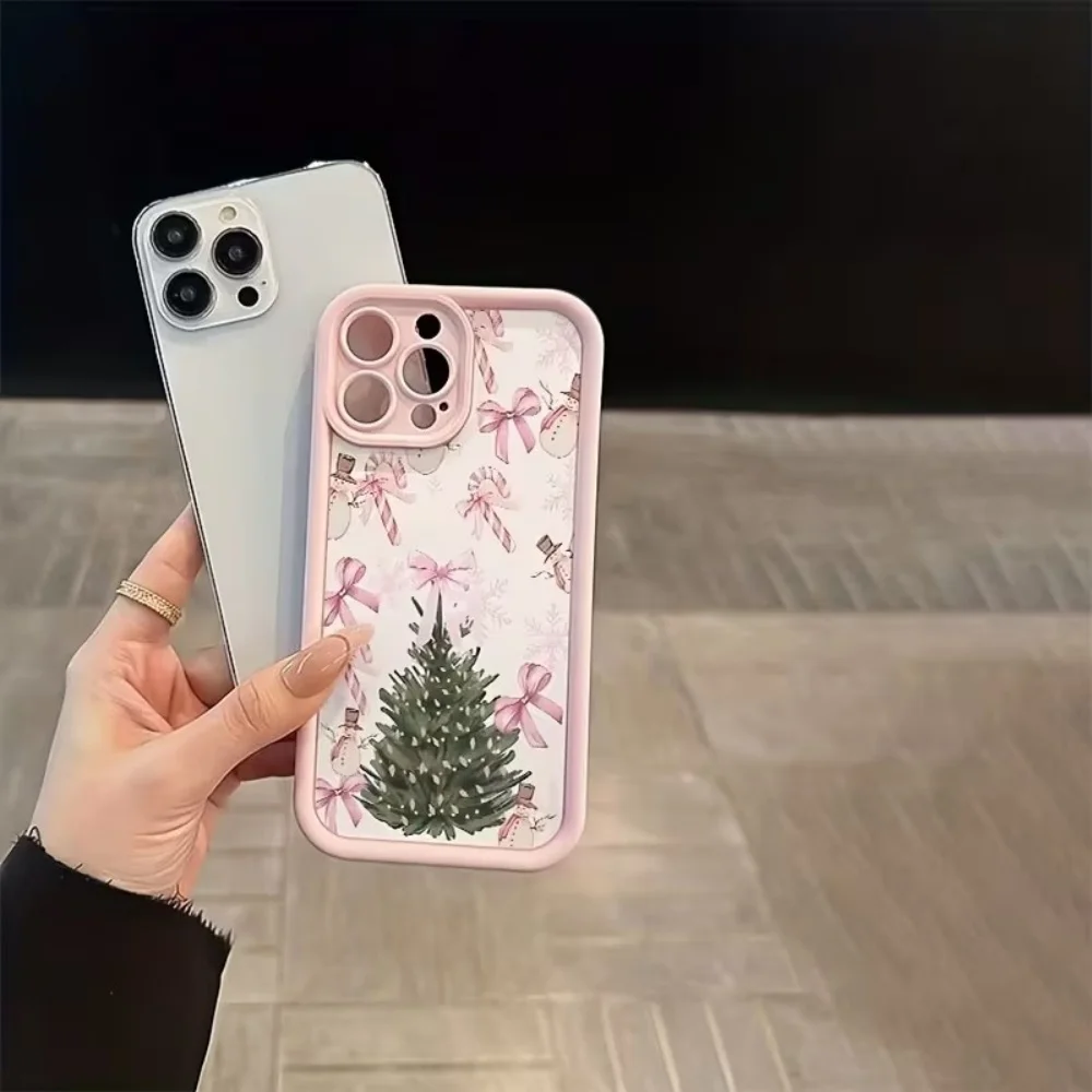 Pink Bow Christmas Phone Case Soft TPU Thickened Anti Fall For iPhone 18 17 16 15 14 13 12 11 Pro Max Plus Protect Back Cover