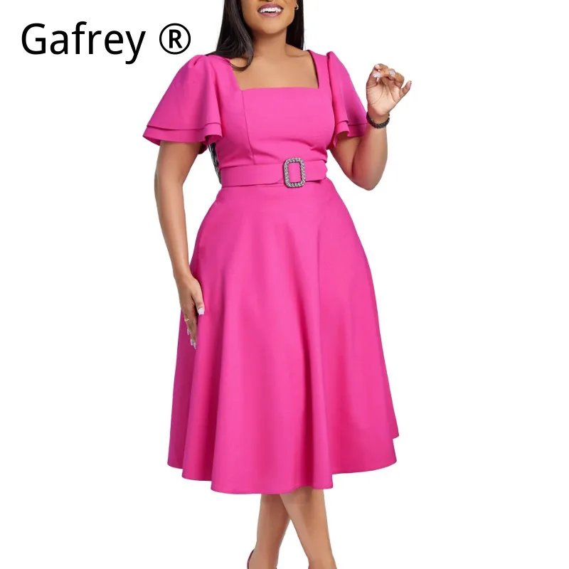 

Новинка 2026: Элегантное платье с квадратным вырезом и завышенной талией, с расклешенными рукавами, однотонное, модное, повседневное, для вечеринок, для женщин