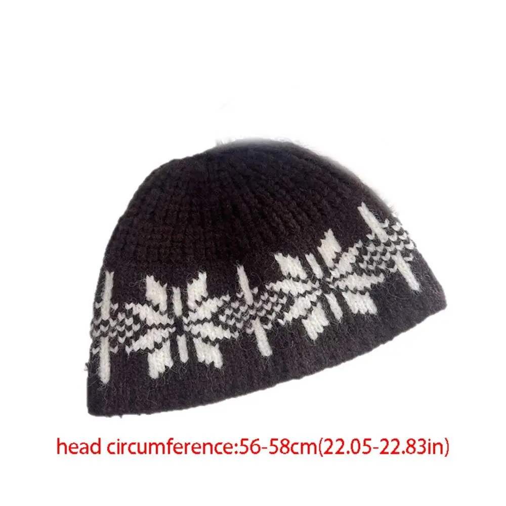 أزياء الجاكار الدافئة محبوك قبعة الصوف خمر ندفة الثلج بيني مطبوعة الرجعية الطباعة متماسكة قبعة الخريف #6