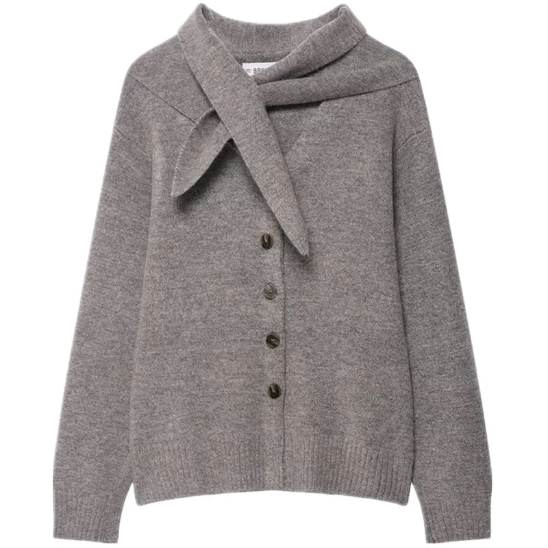 2025 شتاء جديد المرأة تصميم Faion تنوعا وشاح محبوك Jaet طويل Sve زر إغلاق سترة مفتوحة Sle