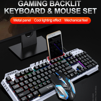 T-WOLF Gaming Keyboard Mouse Set with Metal Panel RGB Backlit Gaming Phone Holder Ergonomic Wired Keyboard Mouse Combo for PC