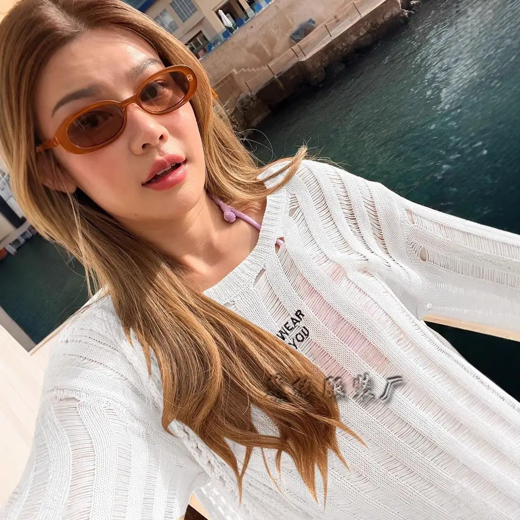 

2025 New Hollow out Knitted Loose Bikini Beach Vaion Beach Skirt Sun Protection Cover up Long Sve Autumn Men's Set