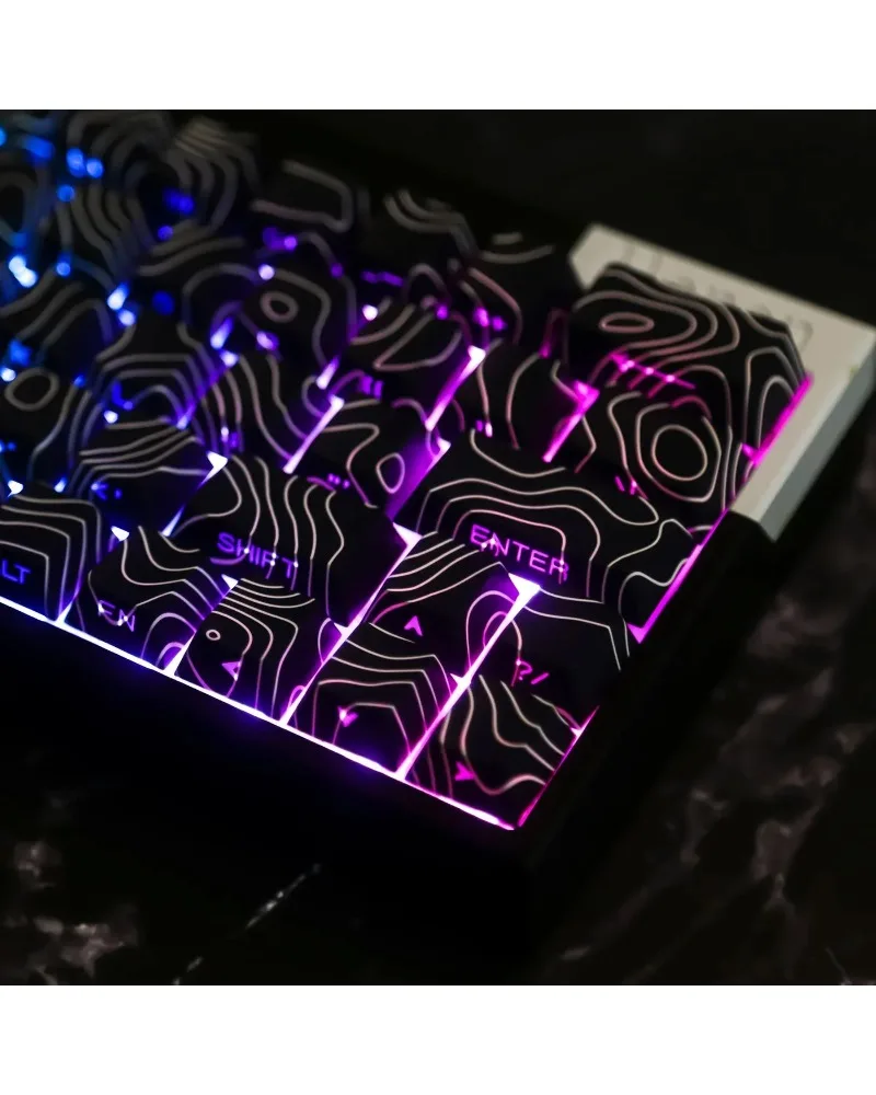 black grey topographic keycaps set pbt dye sub keycaps with contour map design for mechanical keyboards