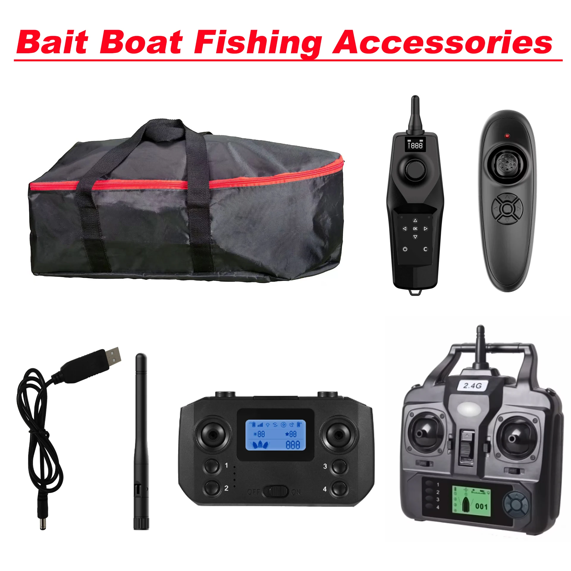 GPS RC Fishing Bait Boat Spare Parts with 4 Types Remote Controls/Antenna/USB cable/Storage Bag Fishing Accessories D16 D19 D20