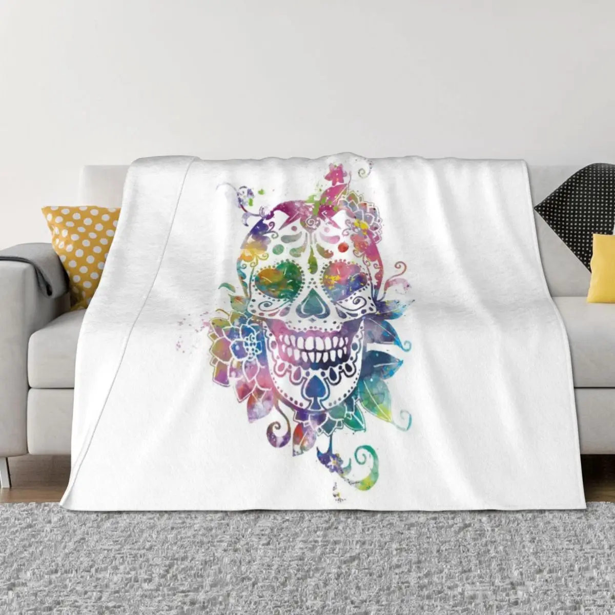 

Sugar Skull Throw Blanket Sofa Throw Flannel Fabric anime Blankets