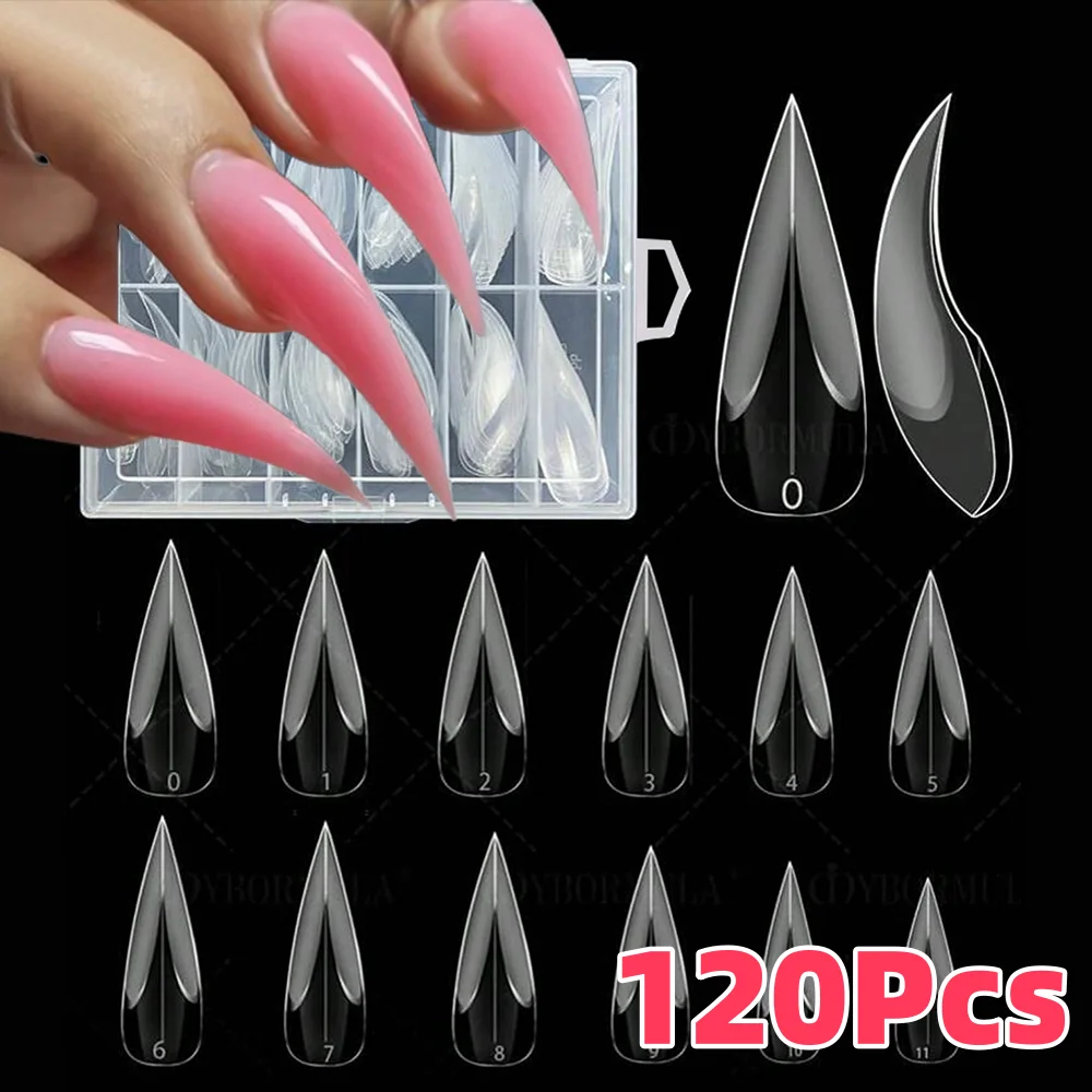 120Pcs 3D Curved Stiletto Nail Dual Forms Eagle Claw Hawk Curve Fake Nails Forms Full Cover Acrylic Nail Art Extension Tip Molds