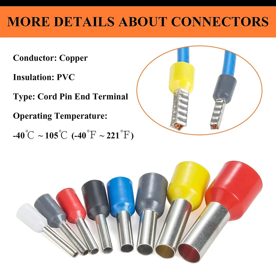 400PCS Boxed Crimp Terminals Electrical Tube Terminals Suit VE Tubular Block Cord End Connectors Cable Wire Connector