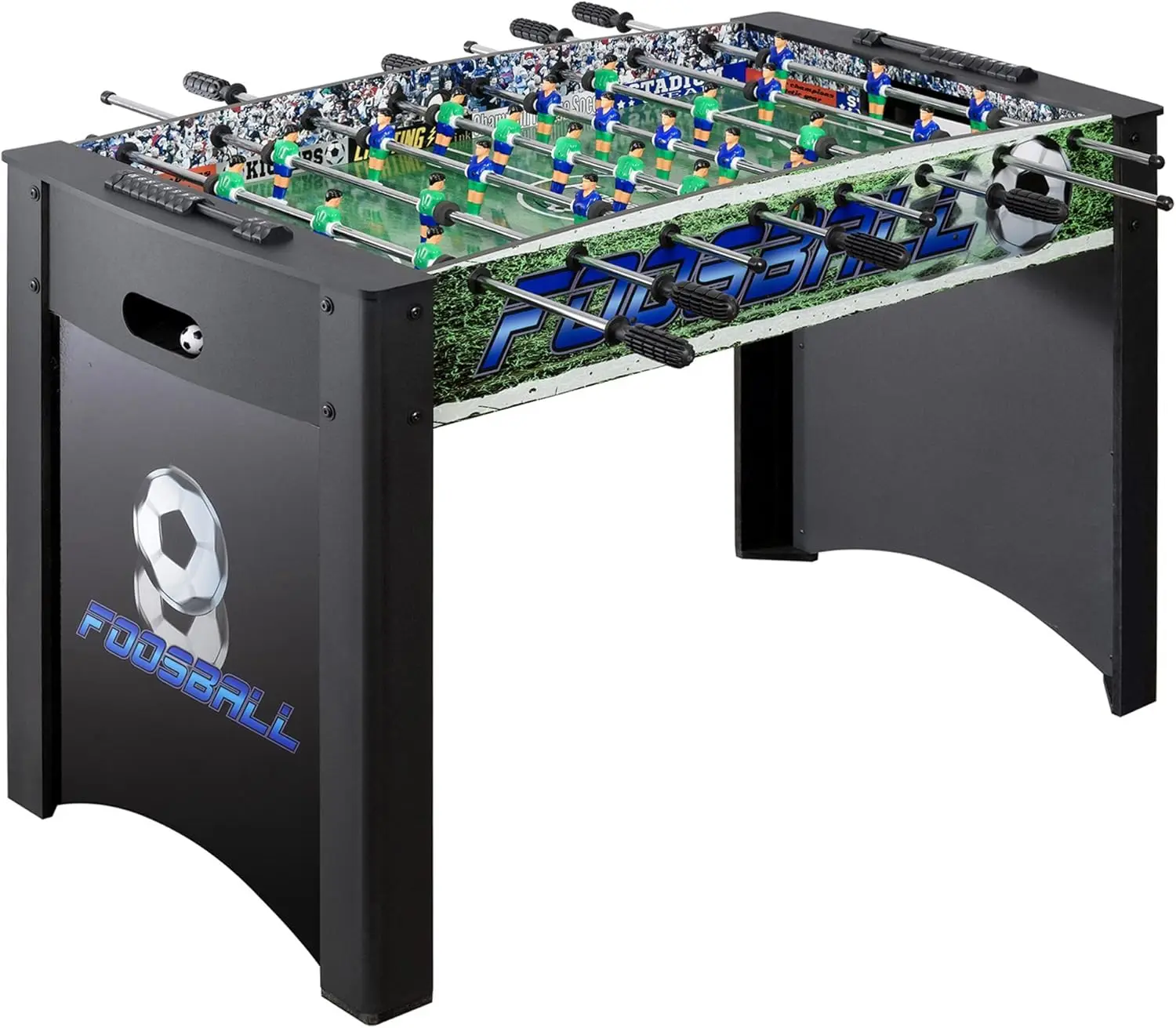 

Playoff 4’ Foosball Table, Soccer Game for Kids and Adults with Ergonomic Handles, Analog Scoring and Leg Levelers, Bla