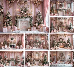 Mehofond Photography Background Pink Christmas Fireplace Gifts Xmas Tree Children Family Portrait Decor Backdrop Photo Studio