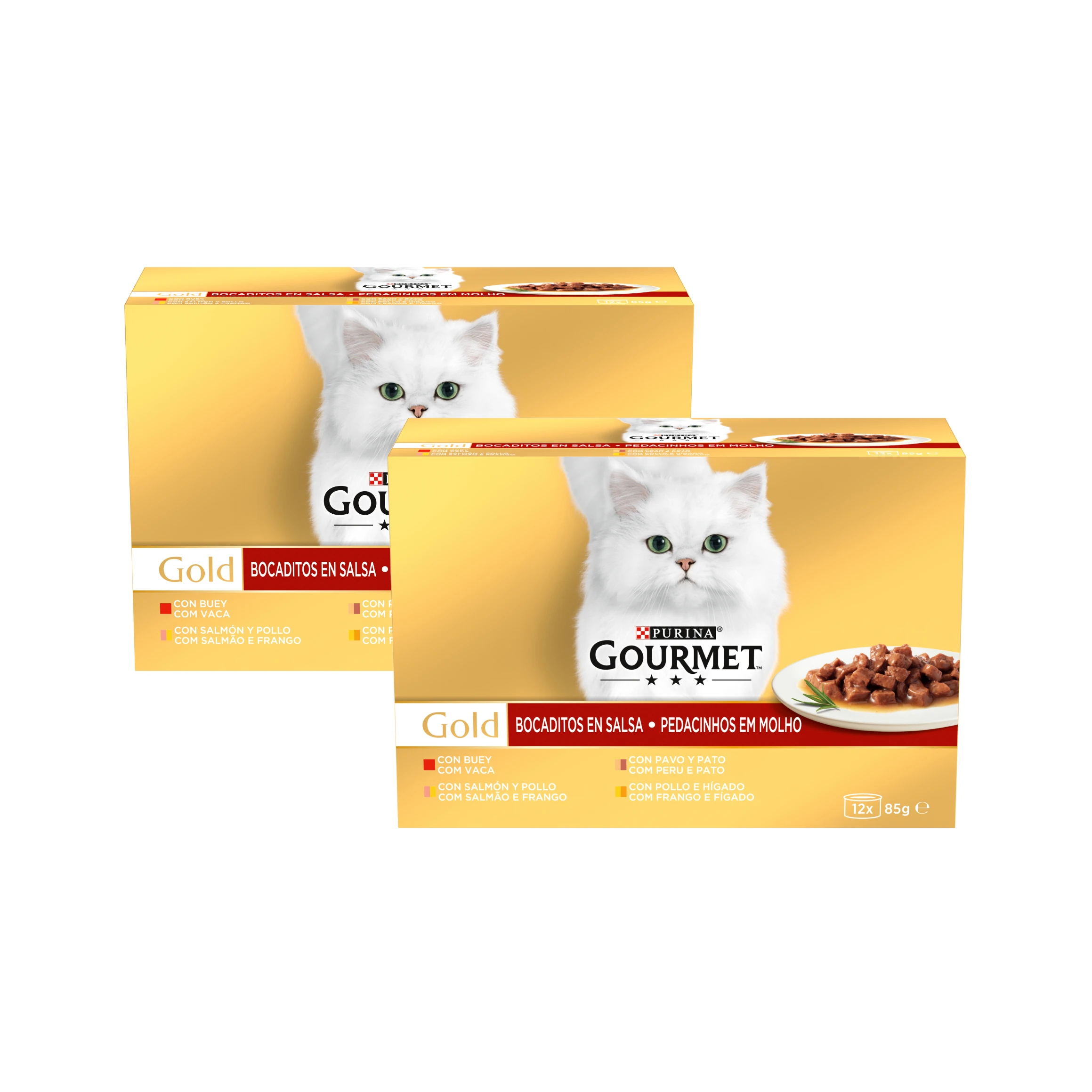 GOURMET - Gold PACK 2 (24x85 gr) - Bocaditos en salsa Multipack surtido de Carnes y Pescado (2 Cajas de 12x85 gr)