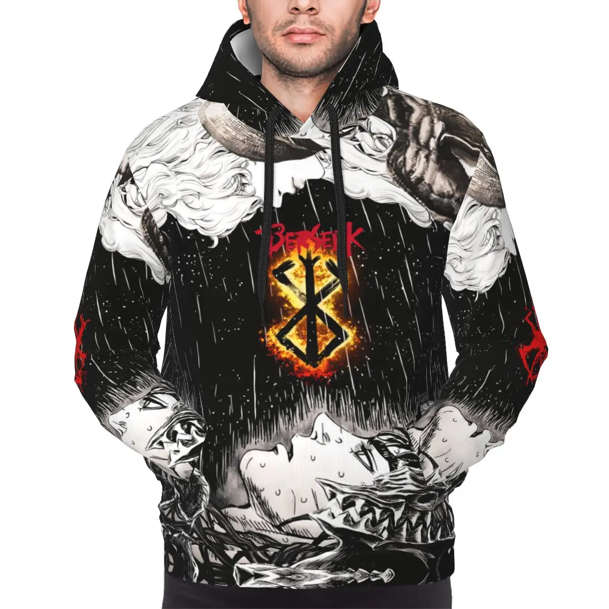 Anime Bereserk Heren Hoodie Capuchon Kraag Trekkoord Hoodies Trui Sweatshirts Met Lange Mouwen