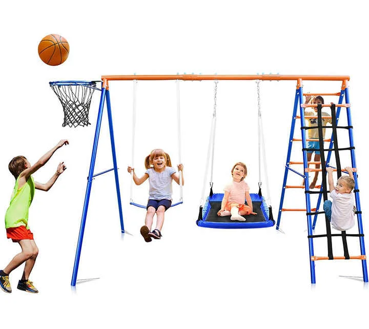 

3-in-1 Kids Swing Slide Climbing Set, Hanging Chair Included, Indoor Outdoor Playground Equipment for Backyard Garden