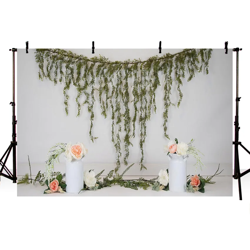 Mehofond Photography Backdrop Nature Pink Flower Grassland Vase White Wallpaper Cake Smash Wedding Decor Background Photocall