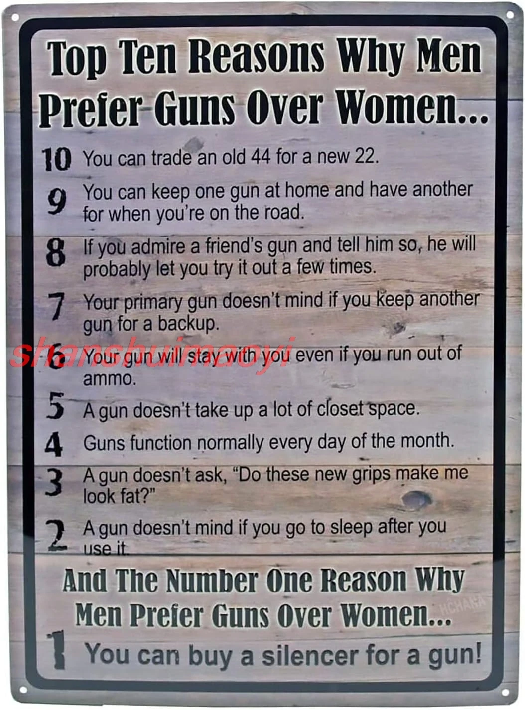 NINGFEI Metal Sign Tin Metal Sign Top Ten 10 Reasons Why Men Prefer Guns Over Women Funny 8x12 in SHAN