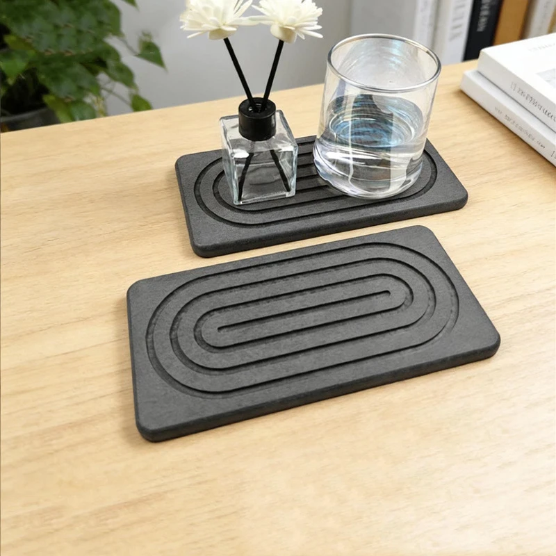 Quick Dry Diatomite Storage Tray Water Absorbing Mat Grooved Countertop Drying Pad For Cup Vase Soap Bathroom Home Decor