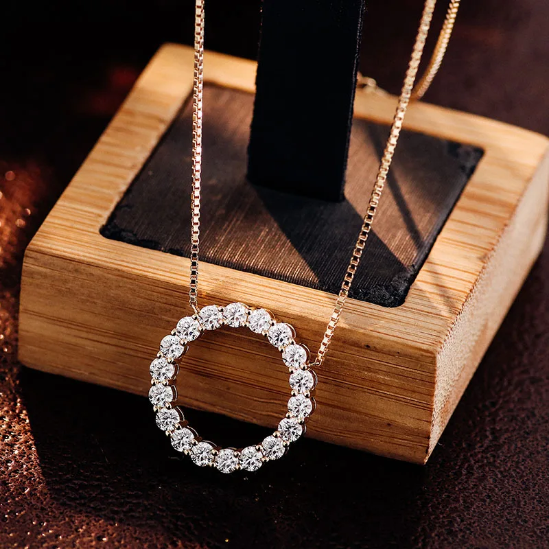 Provence 10K 14K Solid gold Circle Pendant lab grown diamond Necklace Classic Luxury Halo Pendant Necklace For Women Birthday