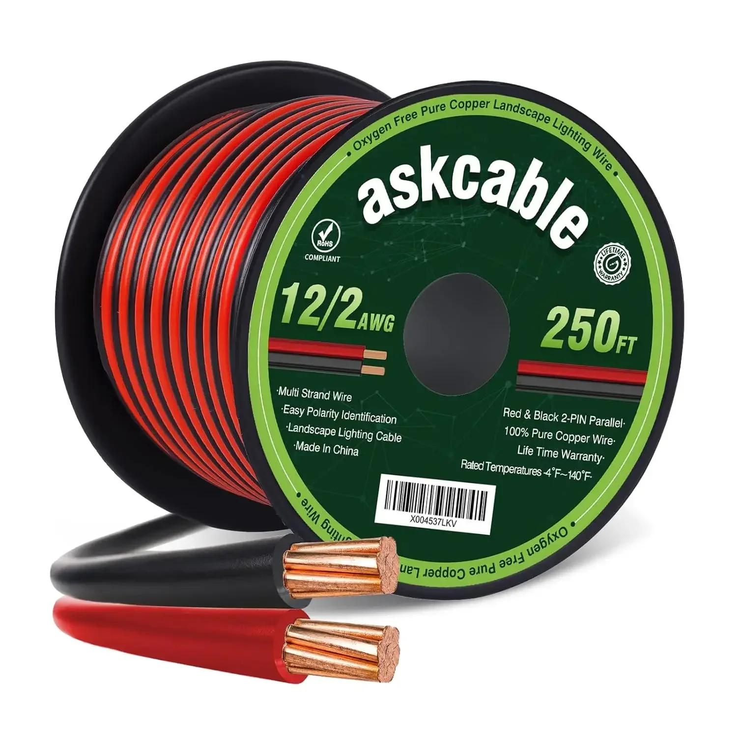 12 Gauge 250Feet Oxygen-Free Copper Cable Wire 2 Conductor 12AWG 250FT Outdoor Direct Burial Electrical Copper Wire