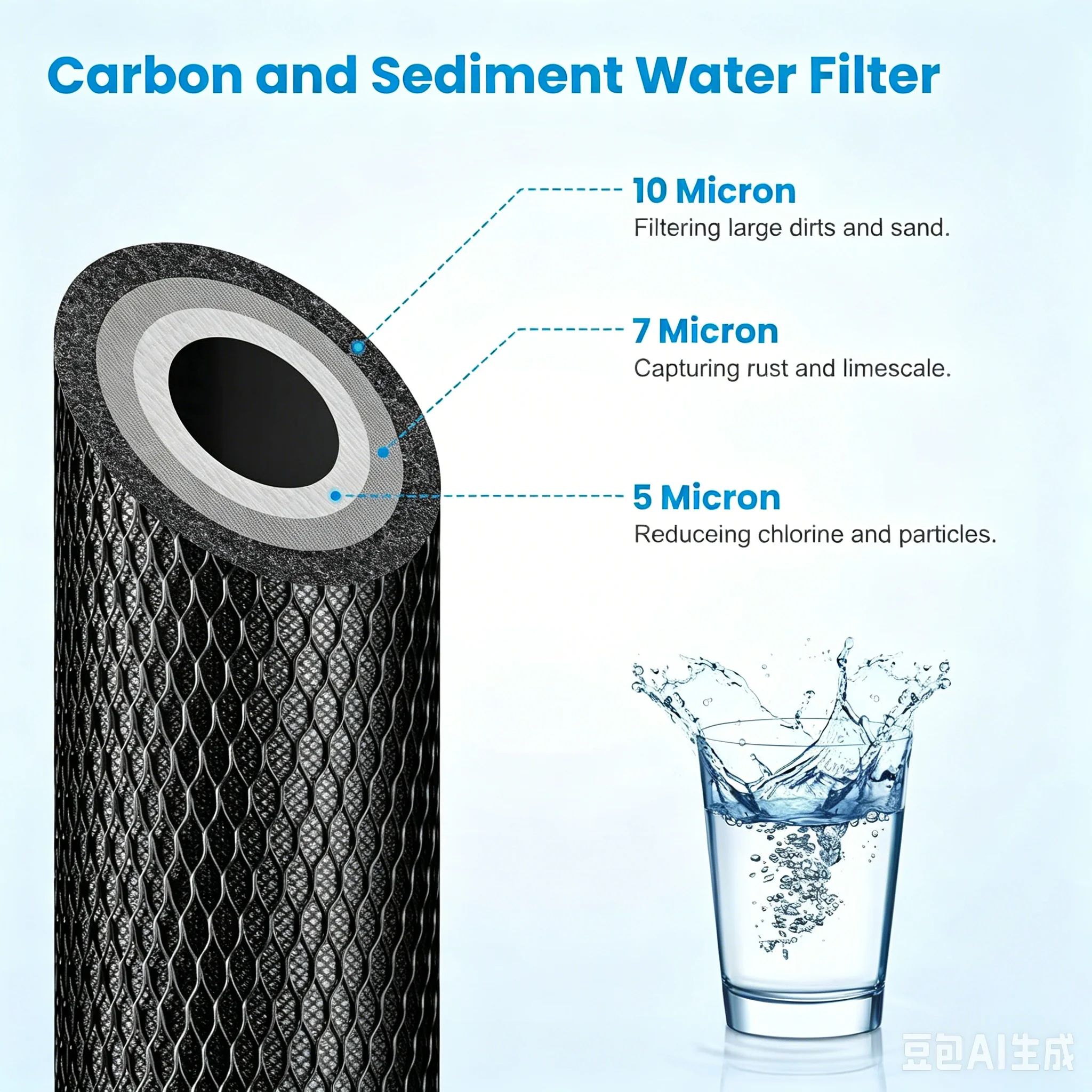 CTO Carbon Block Water Filter Cartridge 10 x 2.5 Inch Replacement for RO Reverse Osmosis Whole House Under Sink Purifier